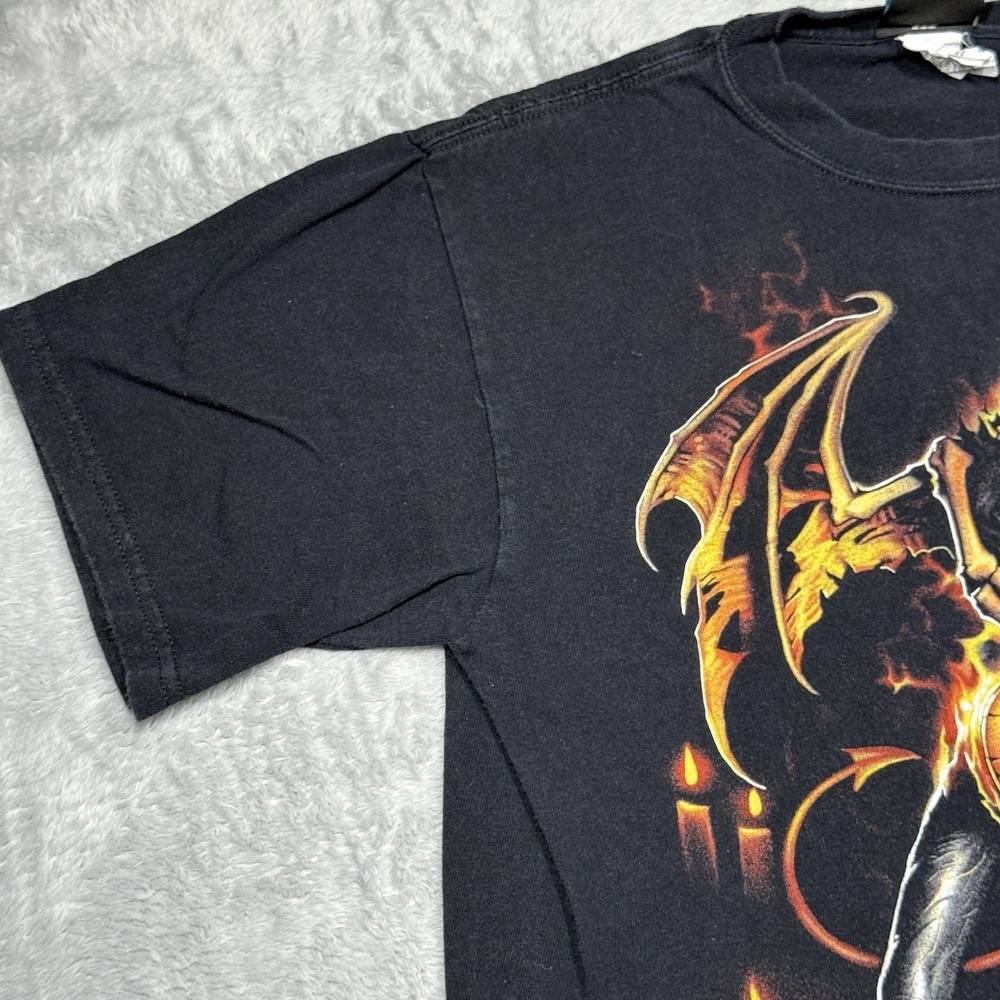 Liquid Blue Shirt Mens Medium Demon Guitar Flames Candles Rock Band 2007 Tee - Picture 7 of 13